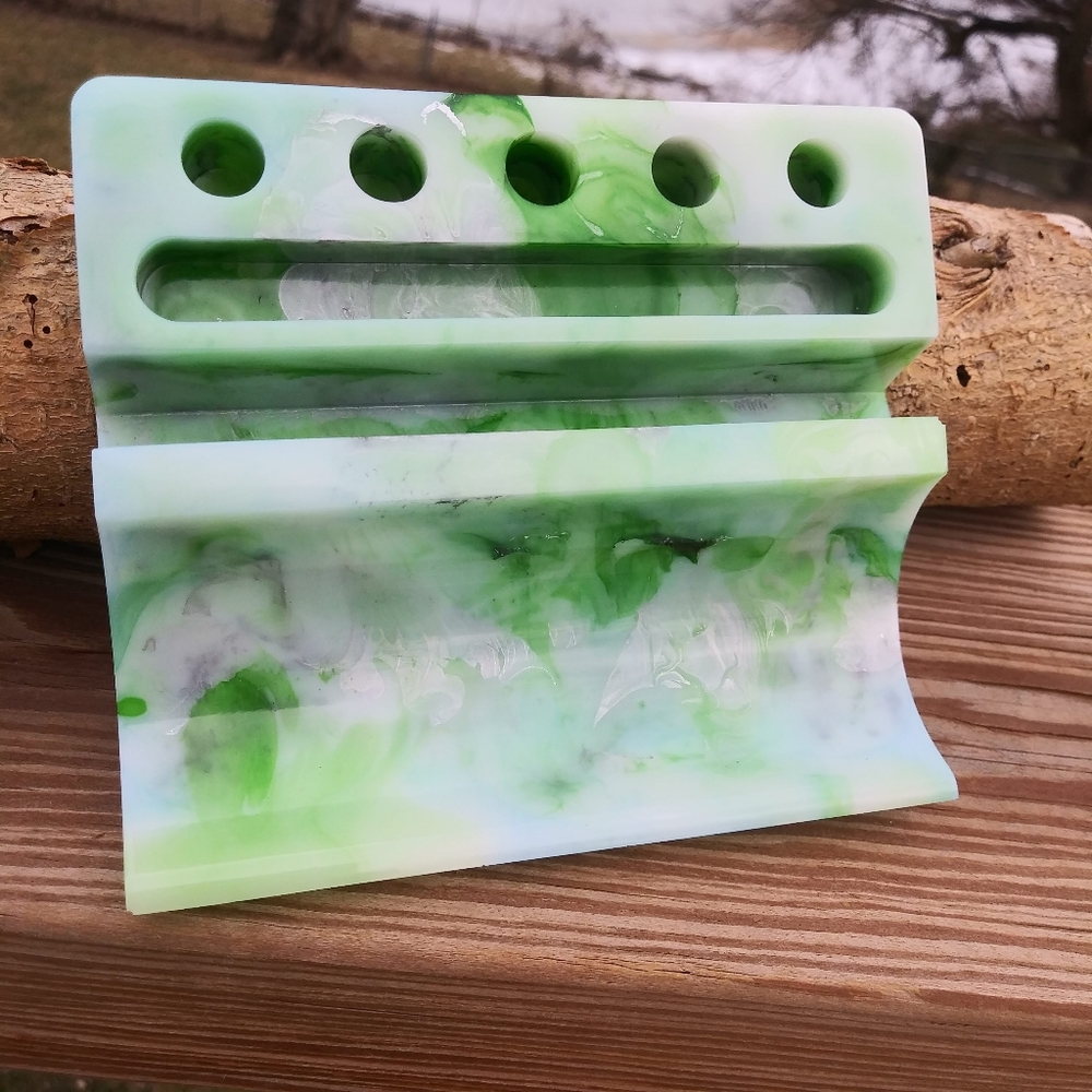 Desk Organizer Phone Holder Tablet Stand Handmade Resin Tech Gear - Picture 4 of 17